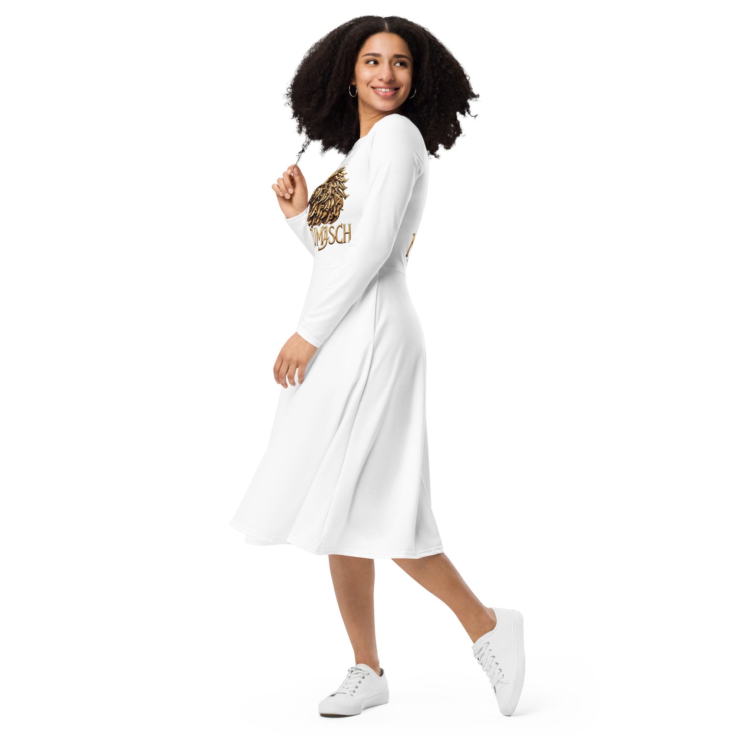 All-over print long sleeve midi dress