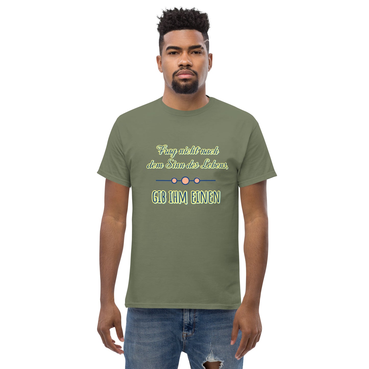 Klassisches Unisex T-Shirt, Spruch Sinn des Lebens