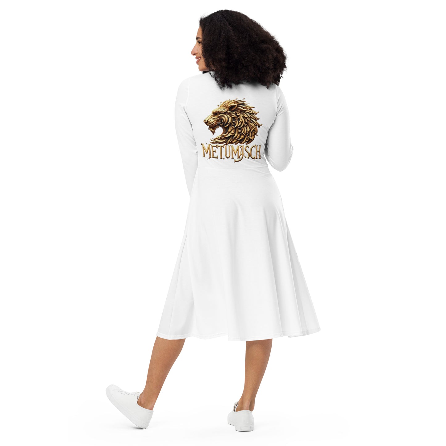 All-over print long sleeve midi dress