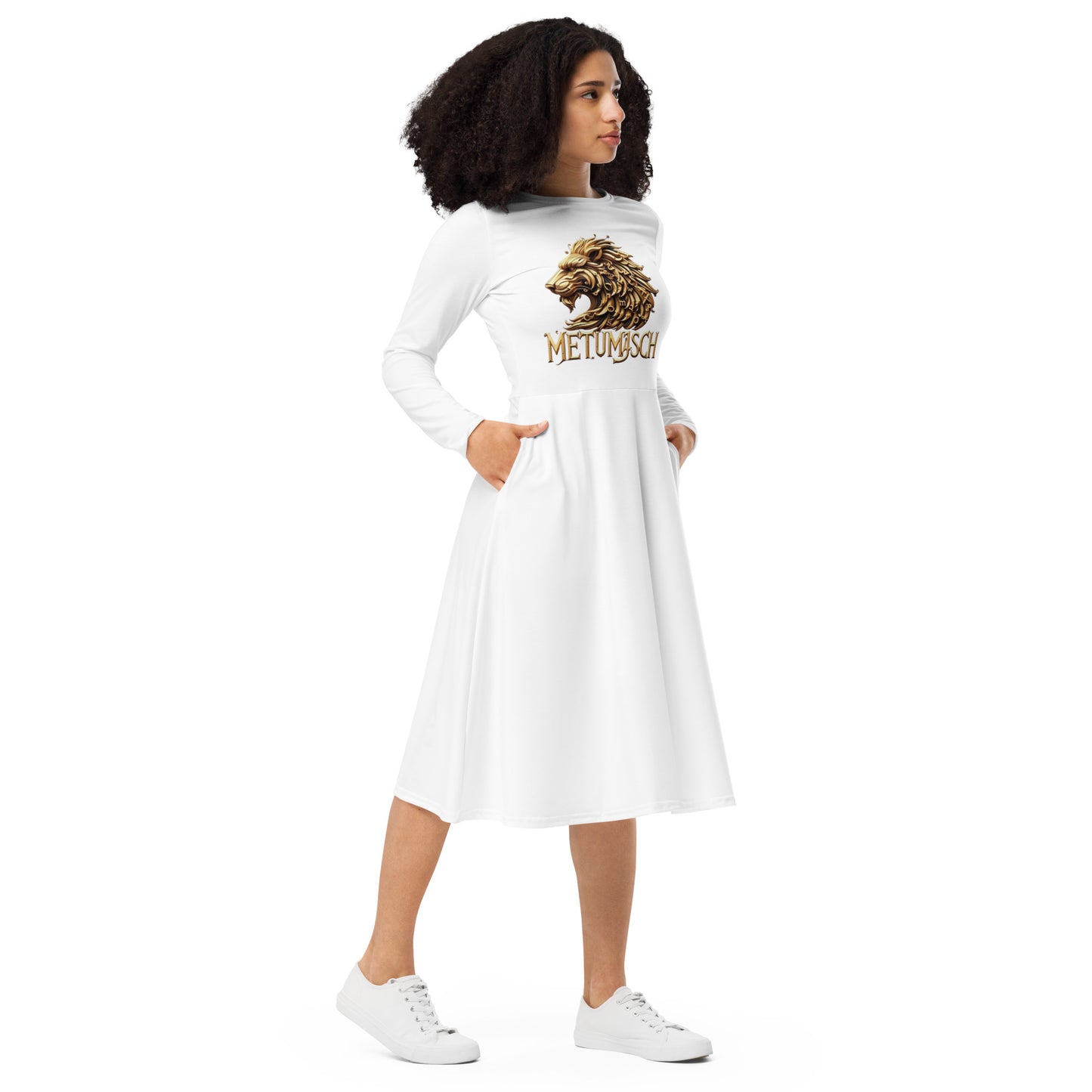 All-over print long sleeve midi dress
