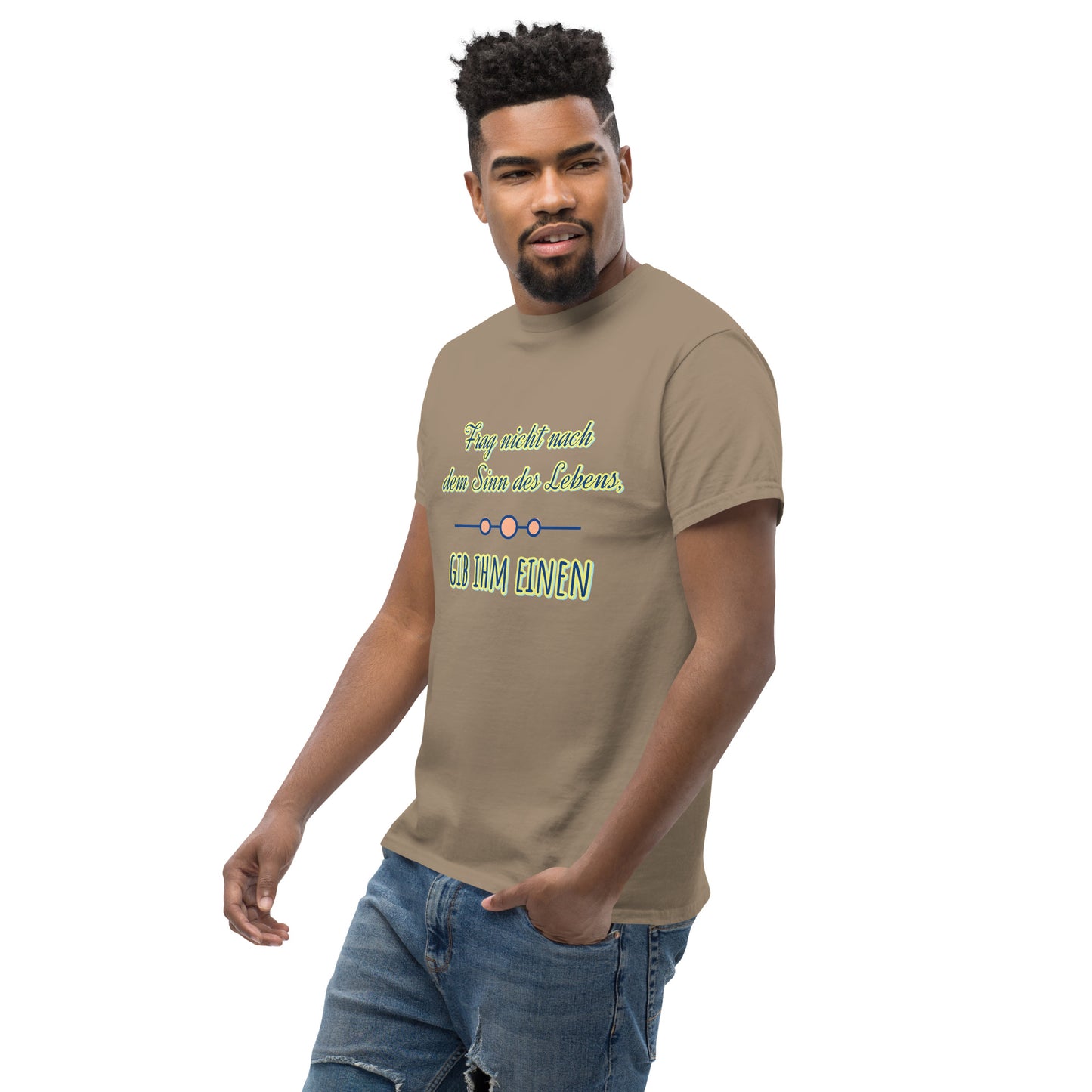 Klassisches Unisex T-Shirt, Spruch Sinn des Lebens