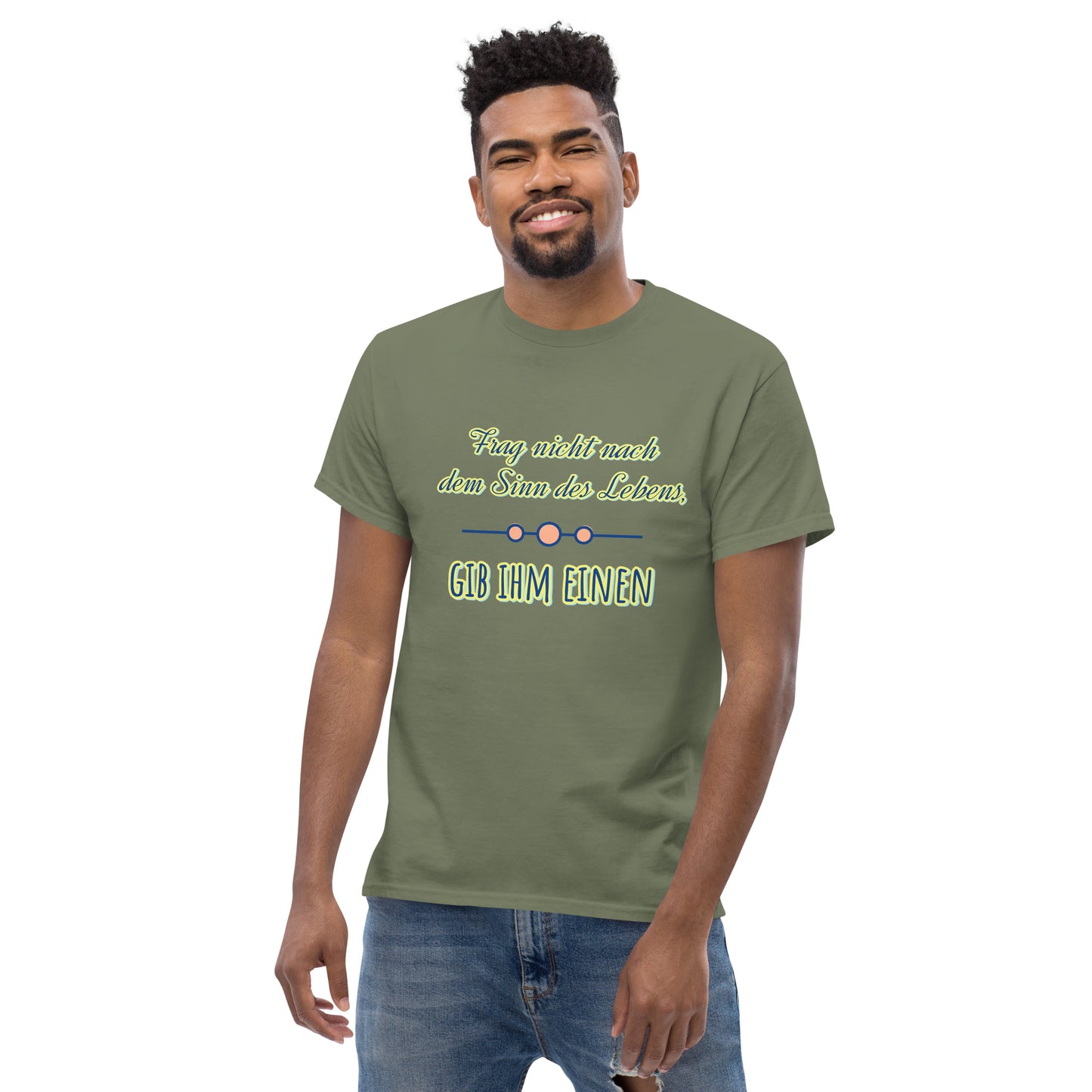 Klassisches Unisex T-Shirt, Spruch Sinn des Lebens