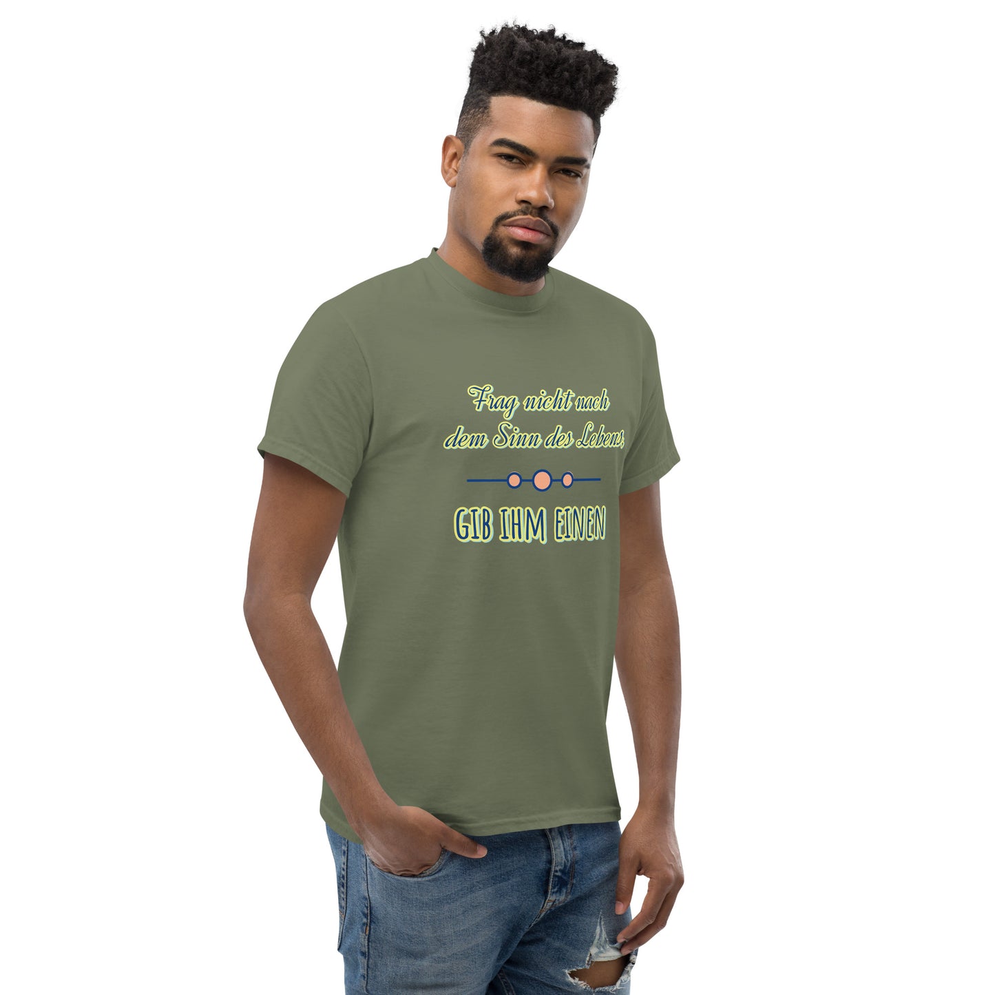 Klassisches Unisex T-Shirt, Spruch Sinn des Lebens