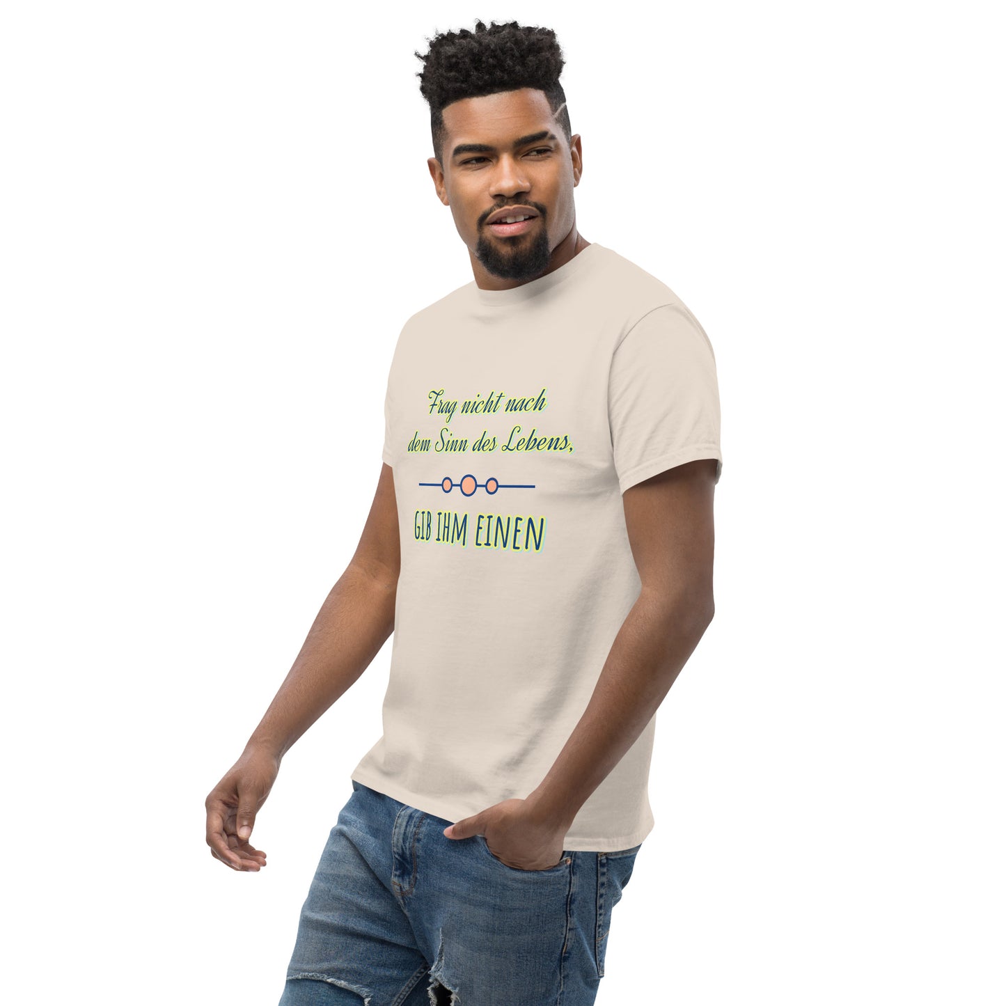 Klassisches Unisex T-Shirt, Spruch Sinn des Lebens