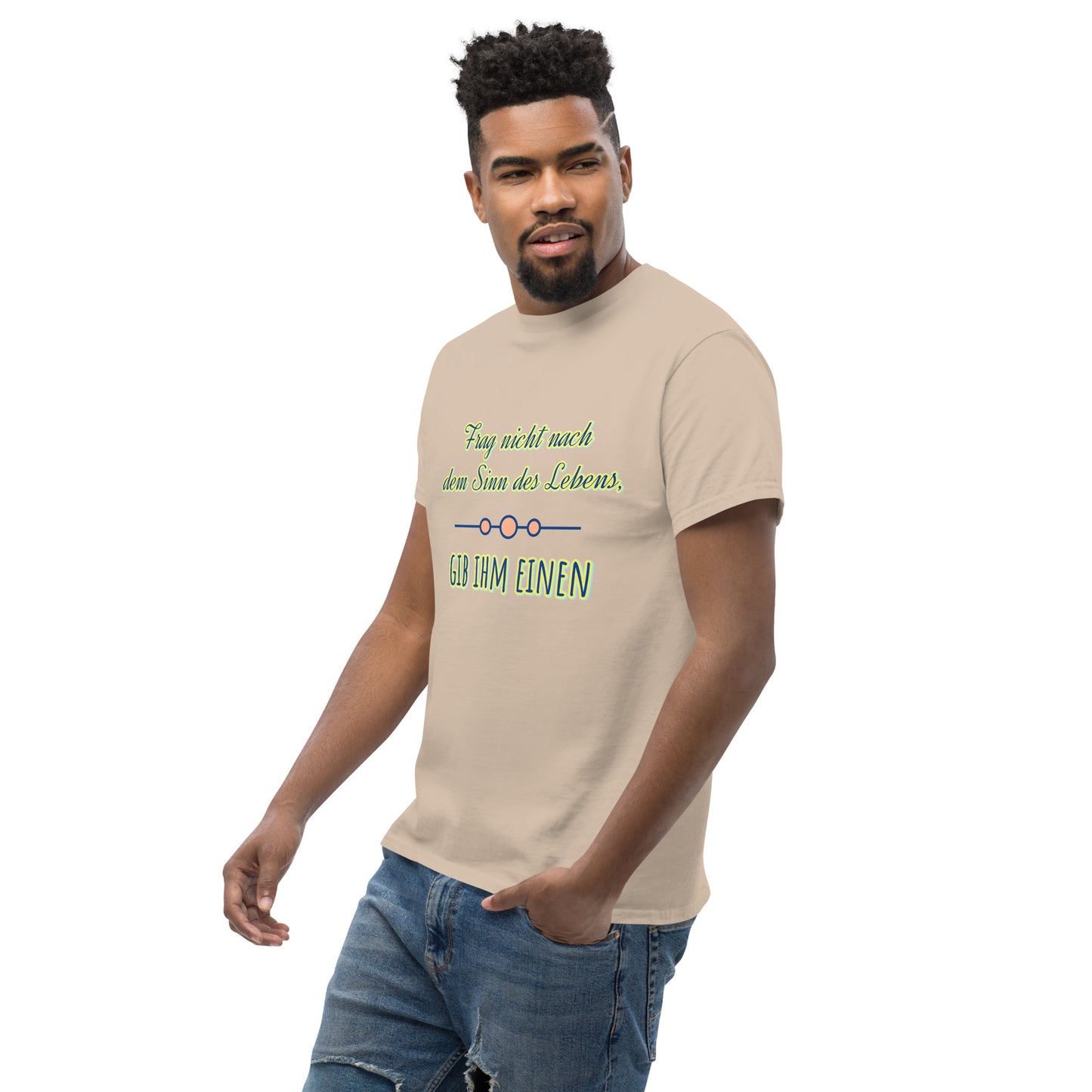 Klassisches Unisex T-Shirt, Spruch Sinn des Lebens