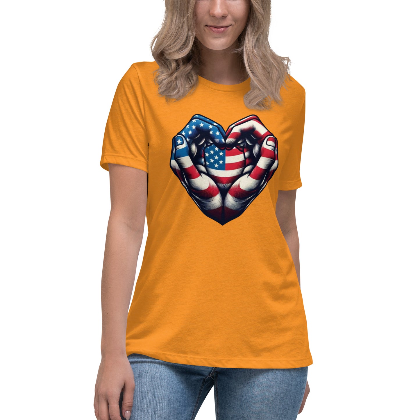 Women's Relaxed T-Shirt, USA Heart
