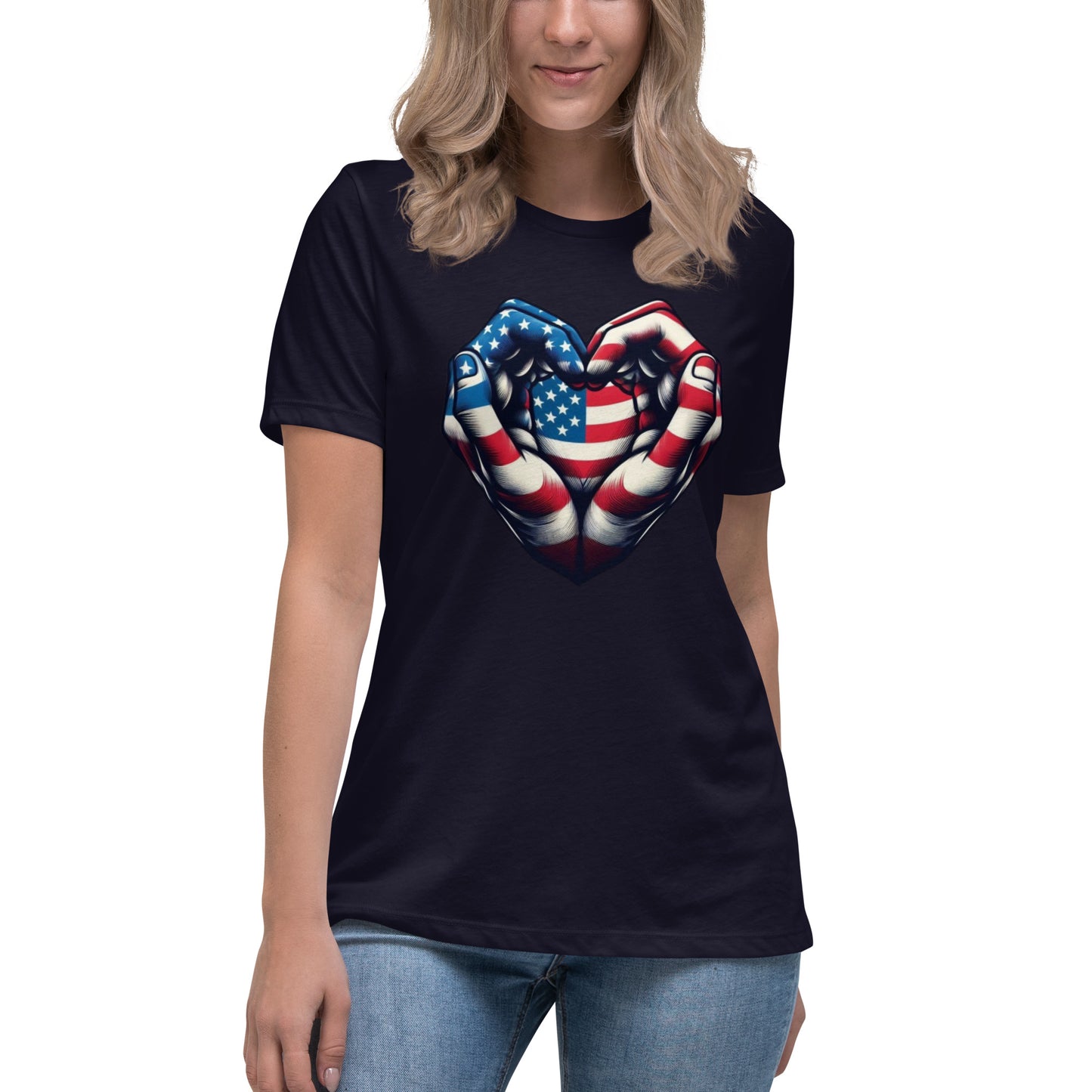Women's Relaxed T-Shirt, USA Heart
